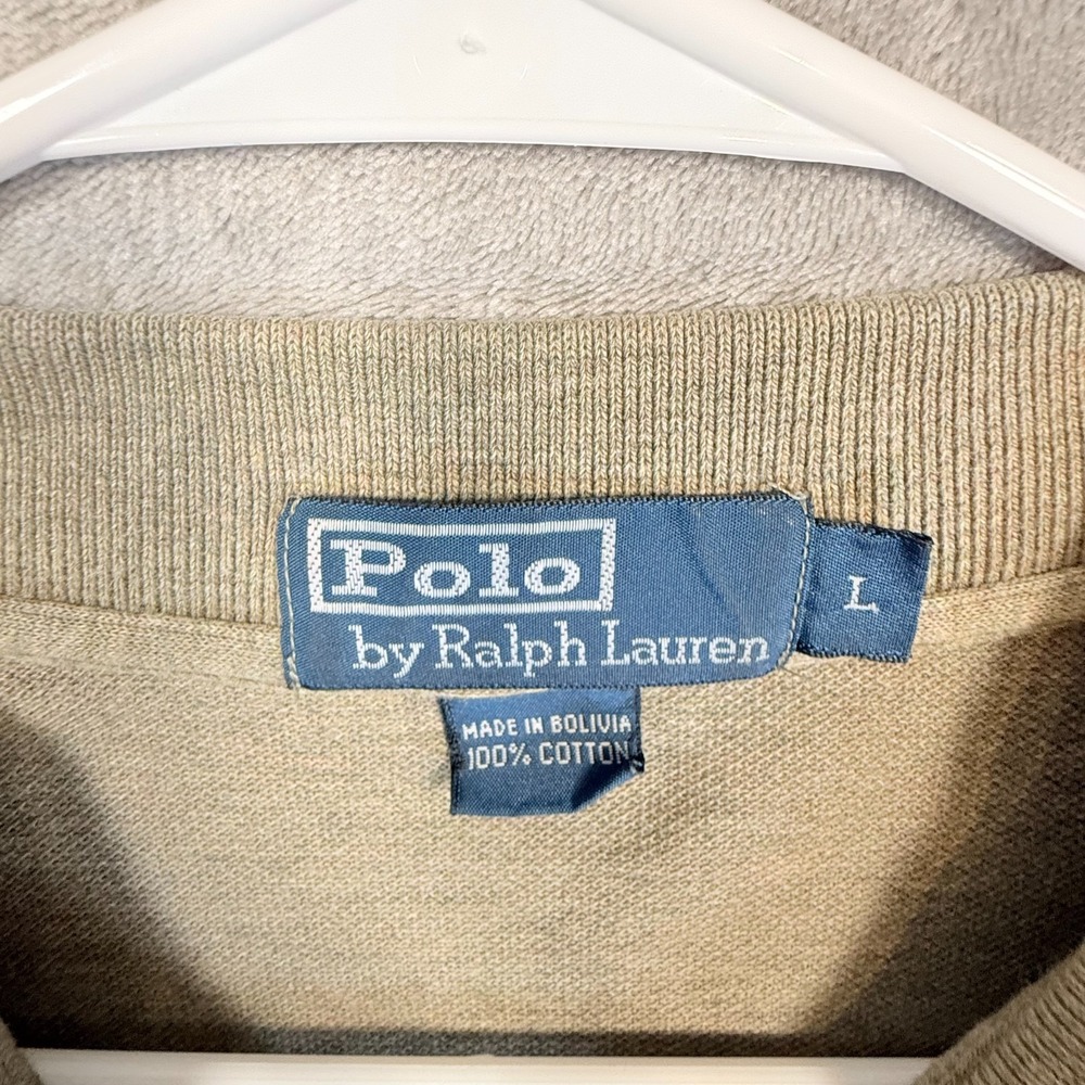 Polo Ralph Lauren Men's Long Sleeve Polo Shirt Khaki Beige Cotton Size Large - Picture 6 of 9